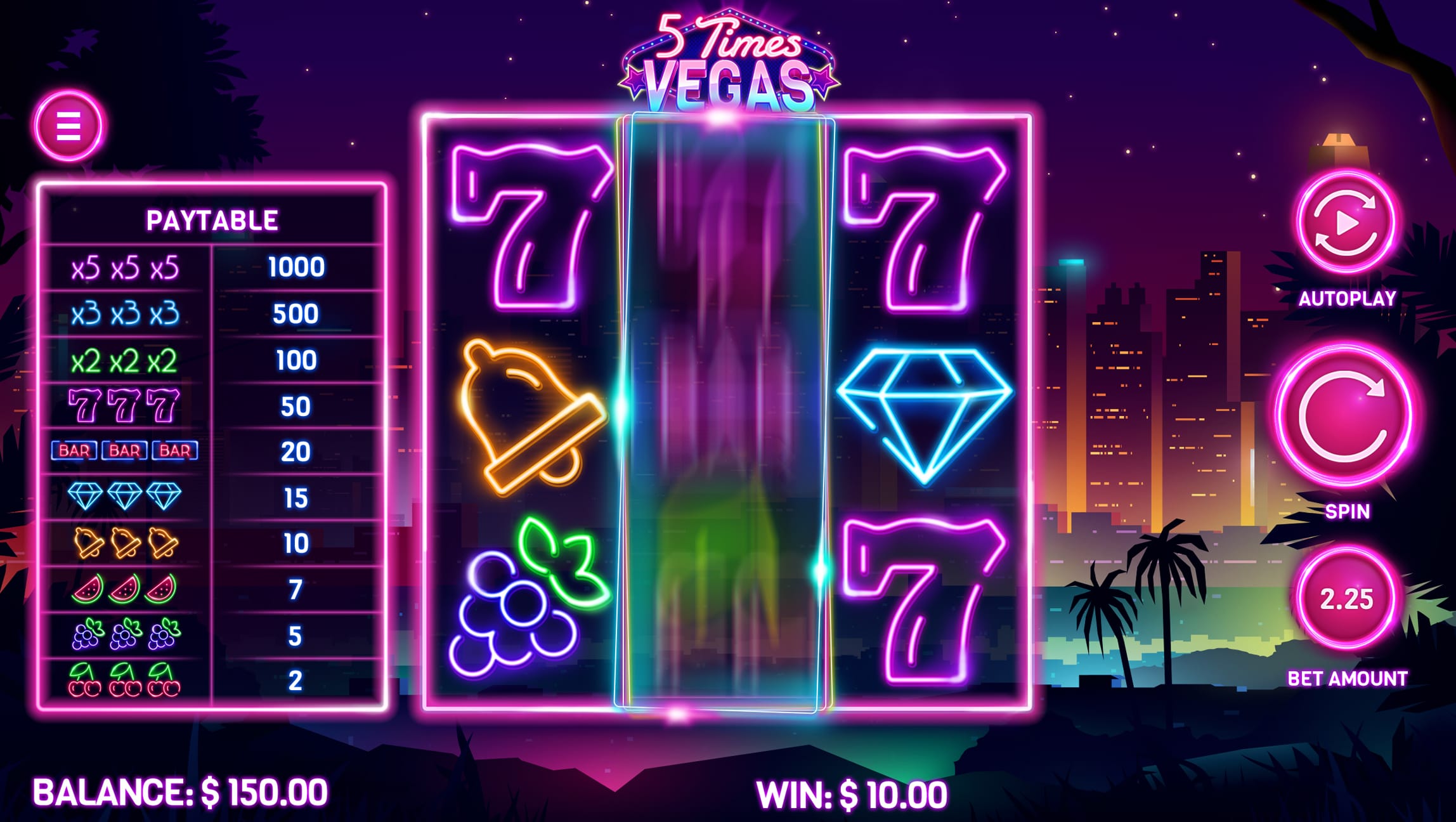 5 times vegas game screen