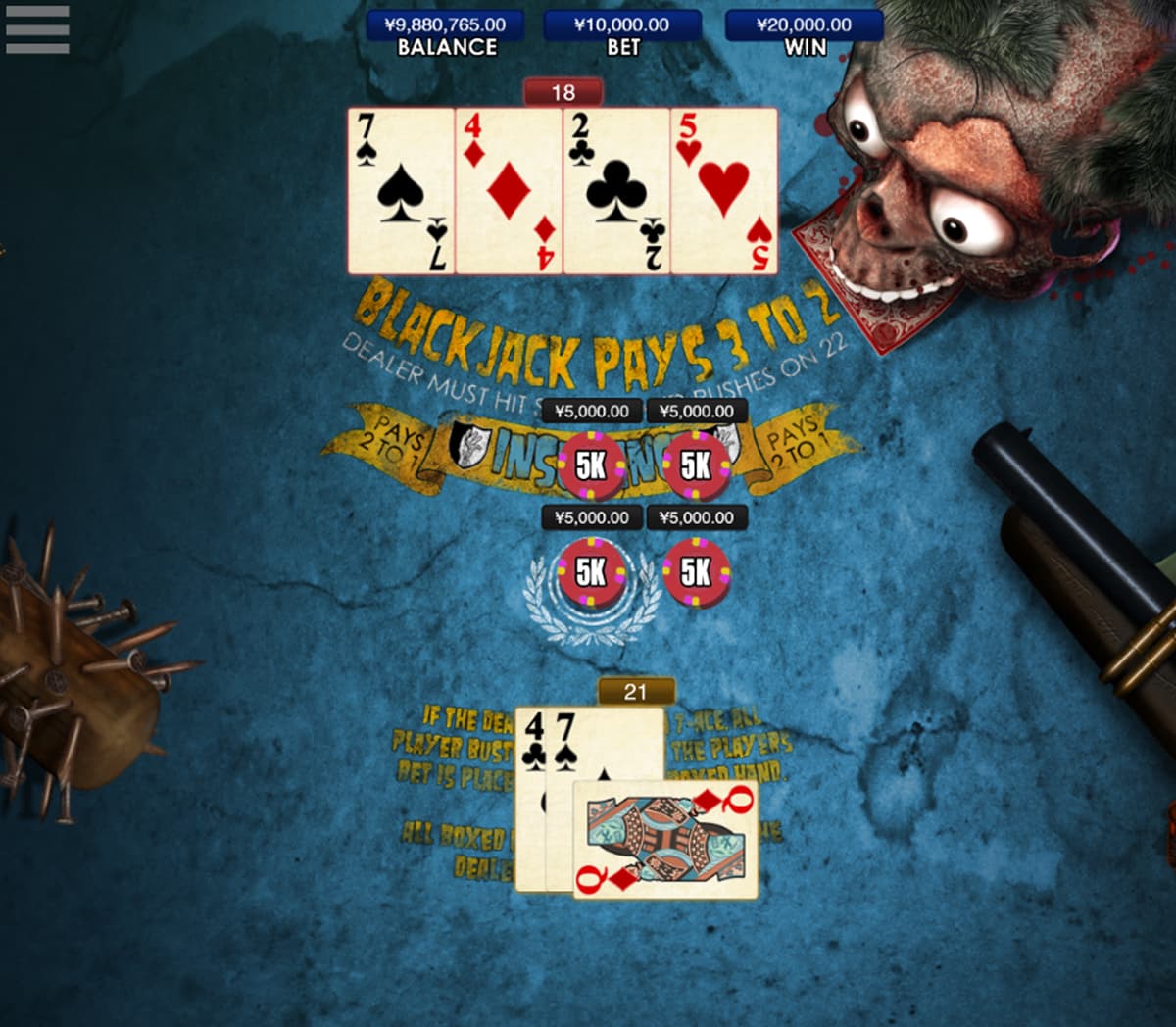 Zombie Blackjack Online Table Game