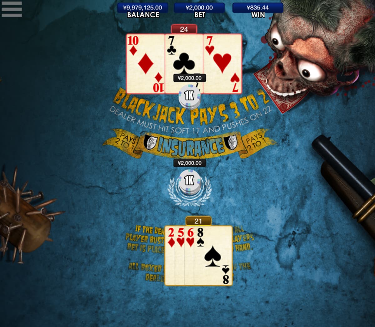 Zombie Blackjack Online Table Game